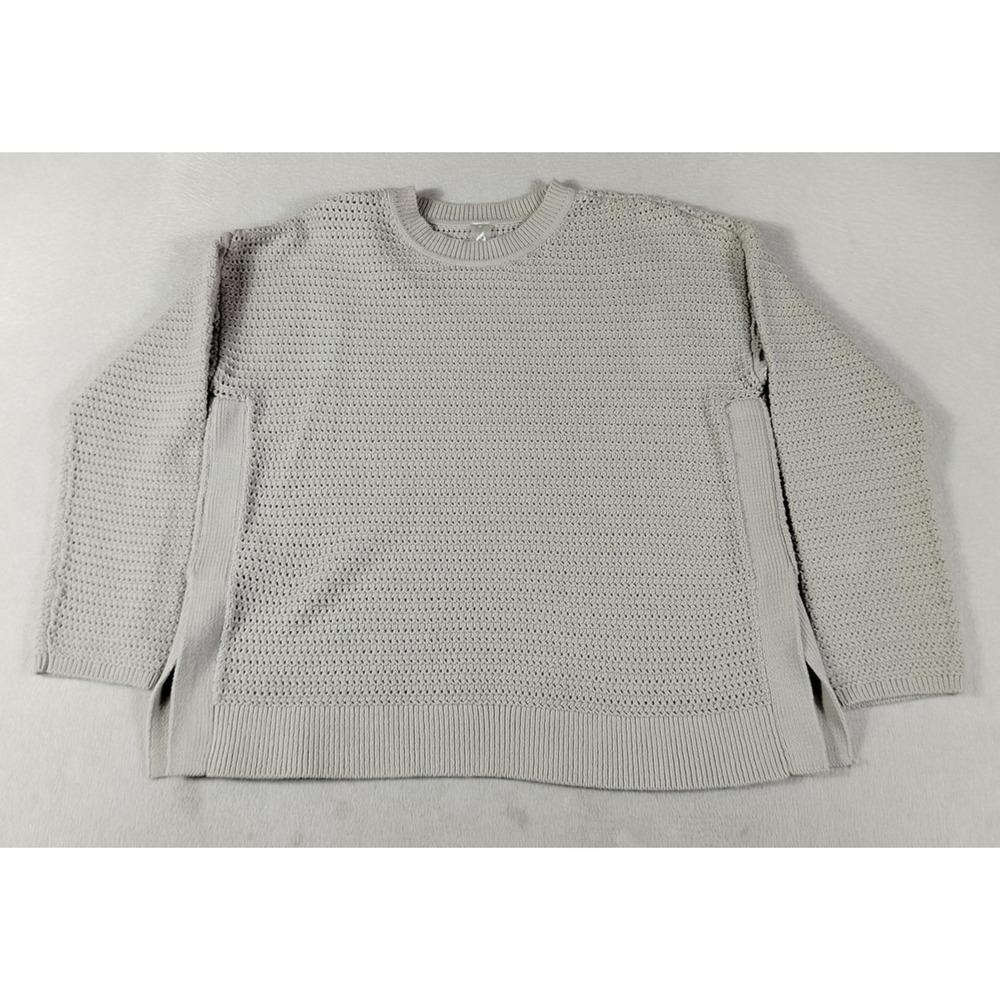 Lou &‎ Grey Sweater Womens Medium Gray Open Knit Crewneck Pullover Side Slit